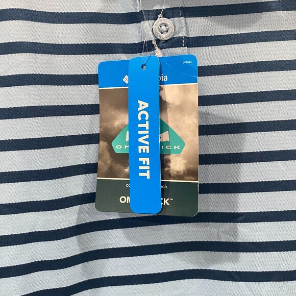 Columbia, NWT, Hiking Striped Polo, men's  size XL, in light blue and navy. - Picture 4 of 7
